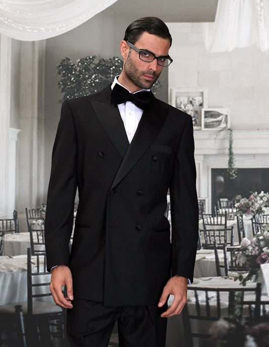 Mens Classic 6 on 2 Double Breasted Wool Tuxedo in Black - Men's Tuxedo USA