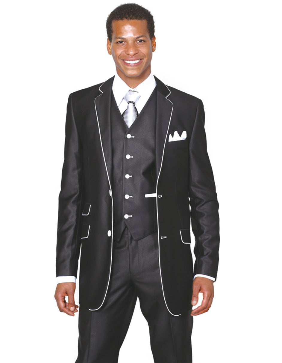 Mens 2 Button Vested Trim Tuxedo in Black - Men's Tuxedo USA