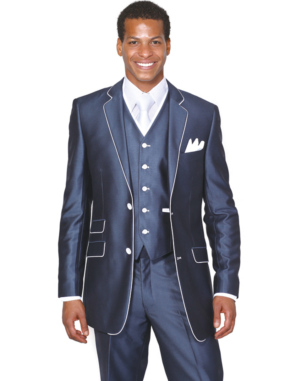 Mens 2 Button Vested Trim Tuxedo in Navy Blue - Men's Tuxedo USA