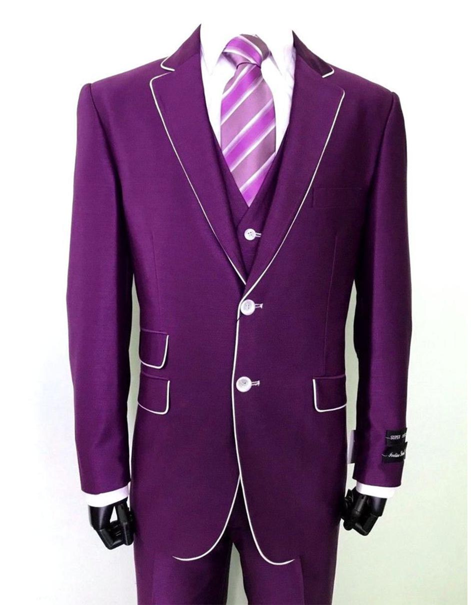 Mens 2 Button Vested Trim Tuxedo in Purple - Men's Tuxedo USA