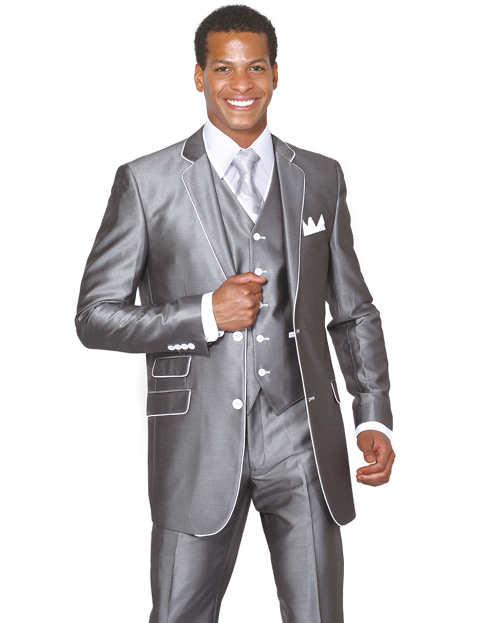 Mens 2 Button Vested Trim Tuxedo in Silver Grey - Men's Tuxedo USA