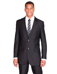 Mens 2 Button Peak Lapel Shiny Sharkskin Suit in Black - Men's Tuxedo USA