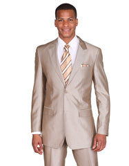 Mens 2 Button Peak Lapel Shiny Sharkskin Suit in Tan - Men's Tuxedo USA