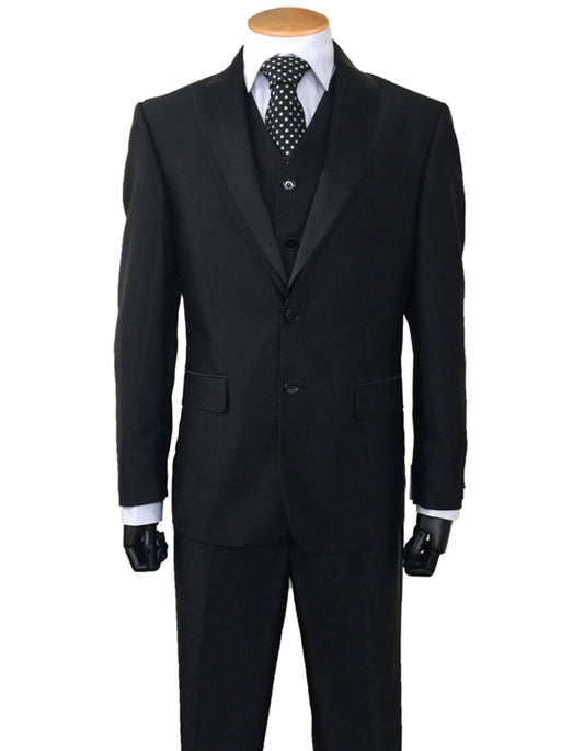 Mens 2 Button Sharkskin Tuxedo with Satin Shawl in Black - Men's Tuxedo USA