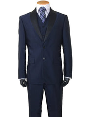 Mens 2 Button Sharkskin Tuxedo with Satin Shawl in Navy - Men's Tuxedo USA