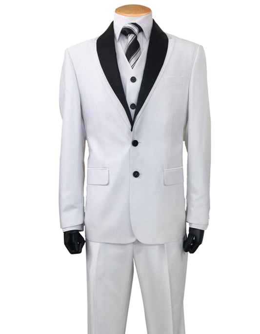 Mens 2 Button Sharkskin Tuxedo with Satin Shawl in White - Men's Tuxedo USA