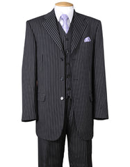 Mens 3 Button Notch Lapel Bold Pinstripe Gangster Suit in Black - Men's Tuxedo USA