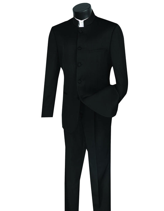 Mens 5 Button Mandarin Collar Tuxedo Suit in Black - Men's Tuxedo USA