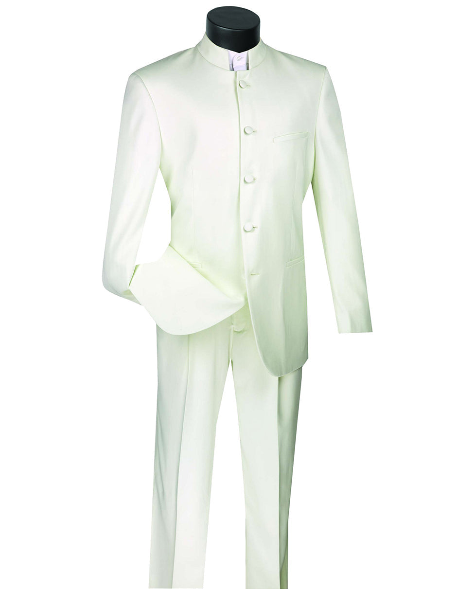 Mens 5 Button Mandarin Collar Tuxedo Suit in Ivory - Men's Tuxedo USA