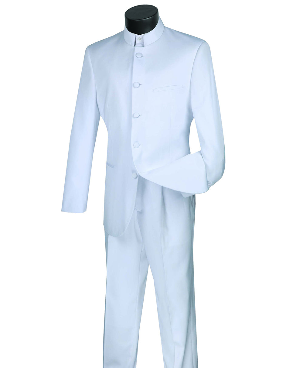 Mens 5 Button Mandarin Collar Tuxedo Suit in White - Men's Tuxedo USA