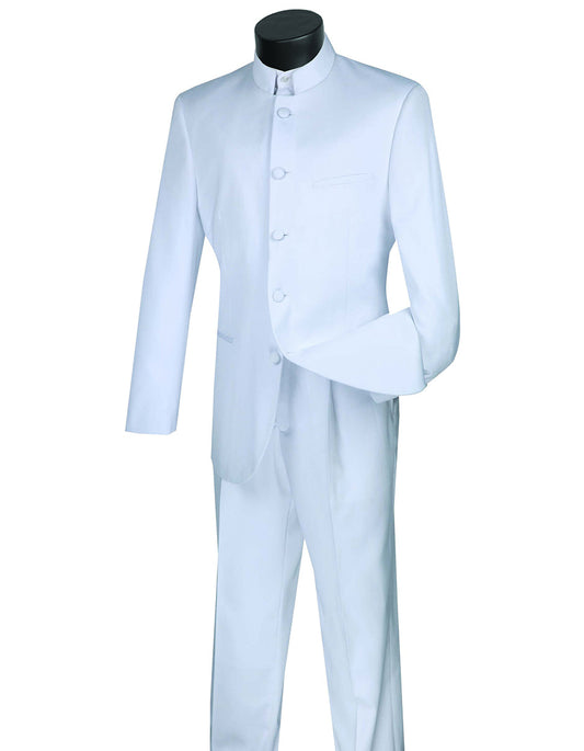 Mens 5 Button Mandarin Collar Tuxedo Suit in White - Men's Tuxedo USA