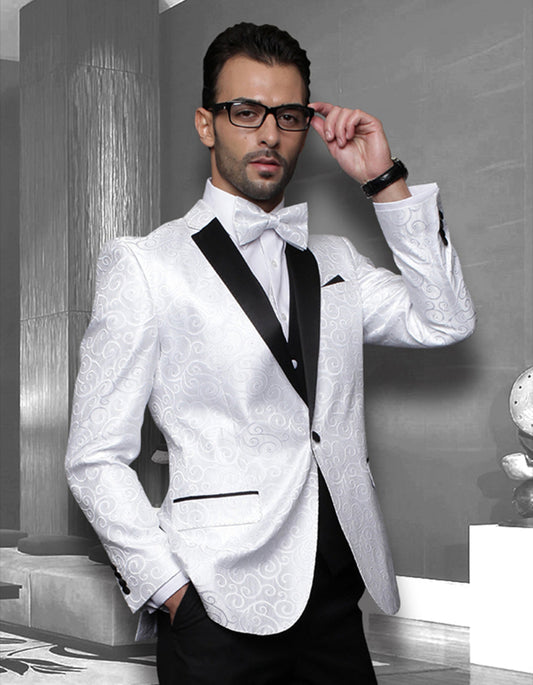 Mens Swirl Paisley Tuxedo in White & Black - Men's Tuxedo USA