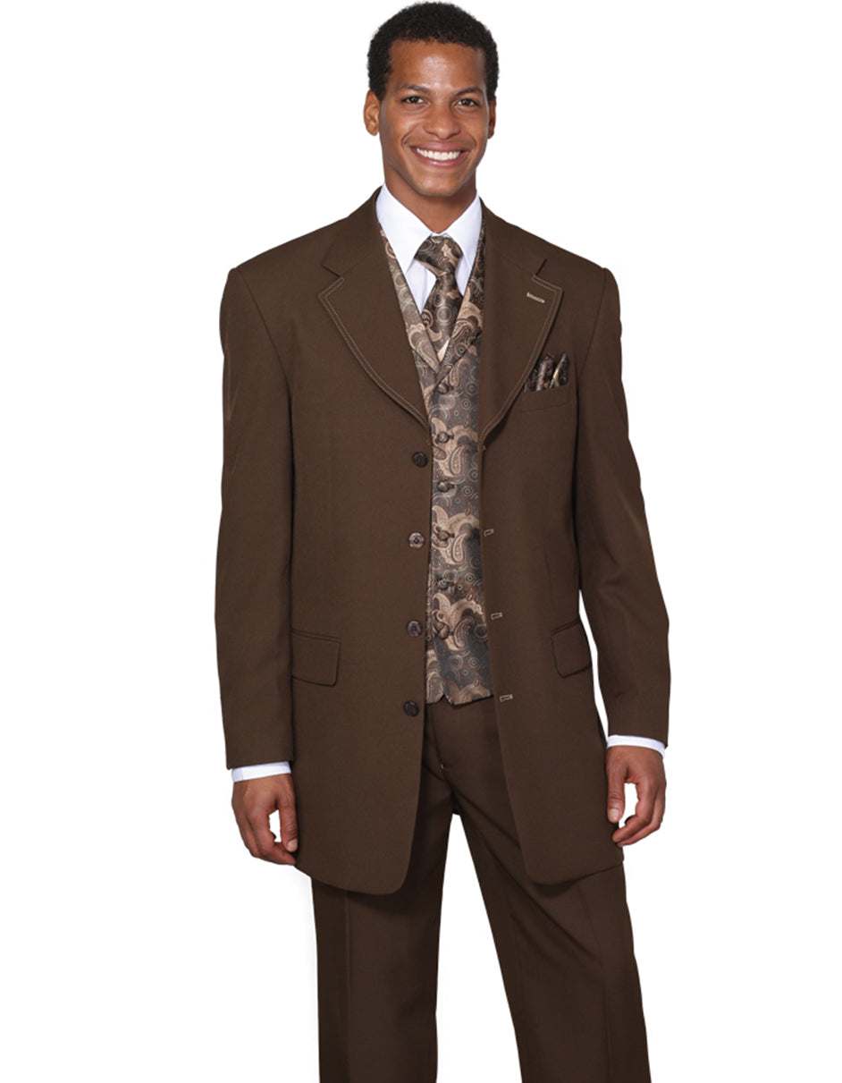 Mens 4 Button Wide Notch Lapel Fashion Zoot Suit in Brown - Men's Tuxedo USA