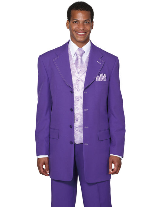 Mens 4 Button Wide Notch Lapel Fashion Zoot Suit in Purple - Men's Tuxedo USA