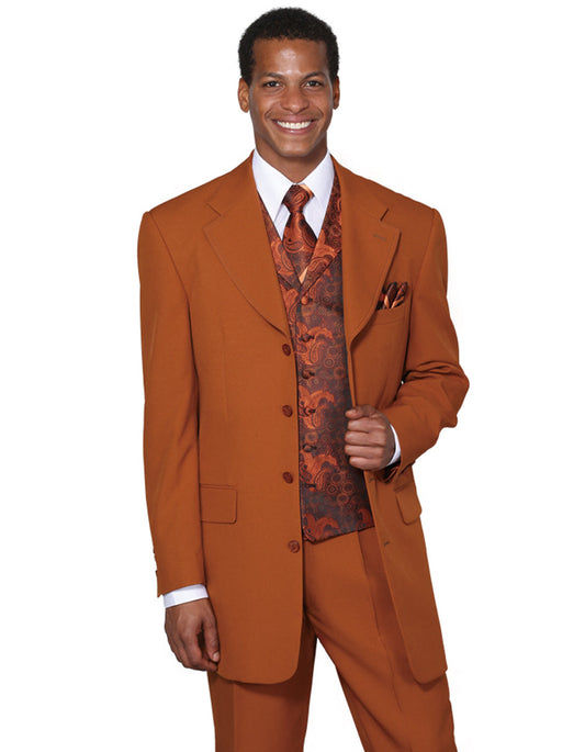 Mens 4 Button Wide Notch Lapel Fashion Zoot Suit in Rust - Men's Tuxedo USA