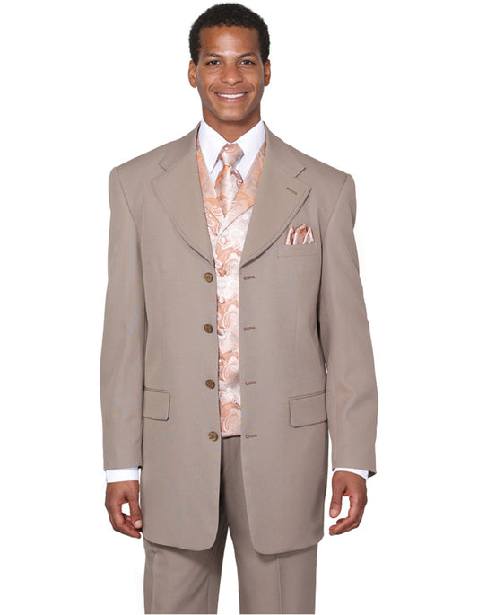 Mens 4 Button Wide Notch Lapel Fashion Zoot Suit in Tan - Men's Tuxedo USA