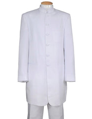 Mens 6 Button Long Style Mandarin Collar tuxedo in White - Men's Tuxedo USA