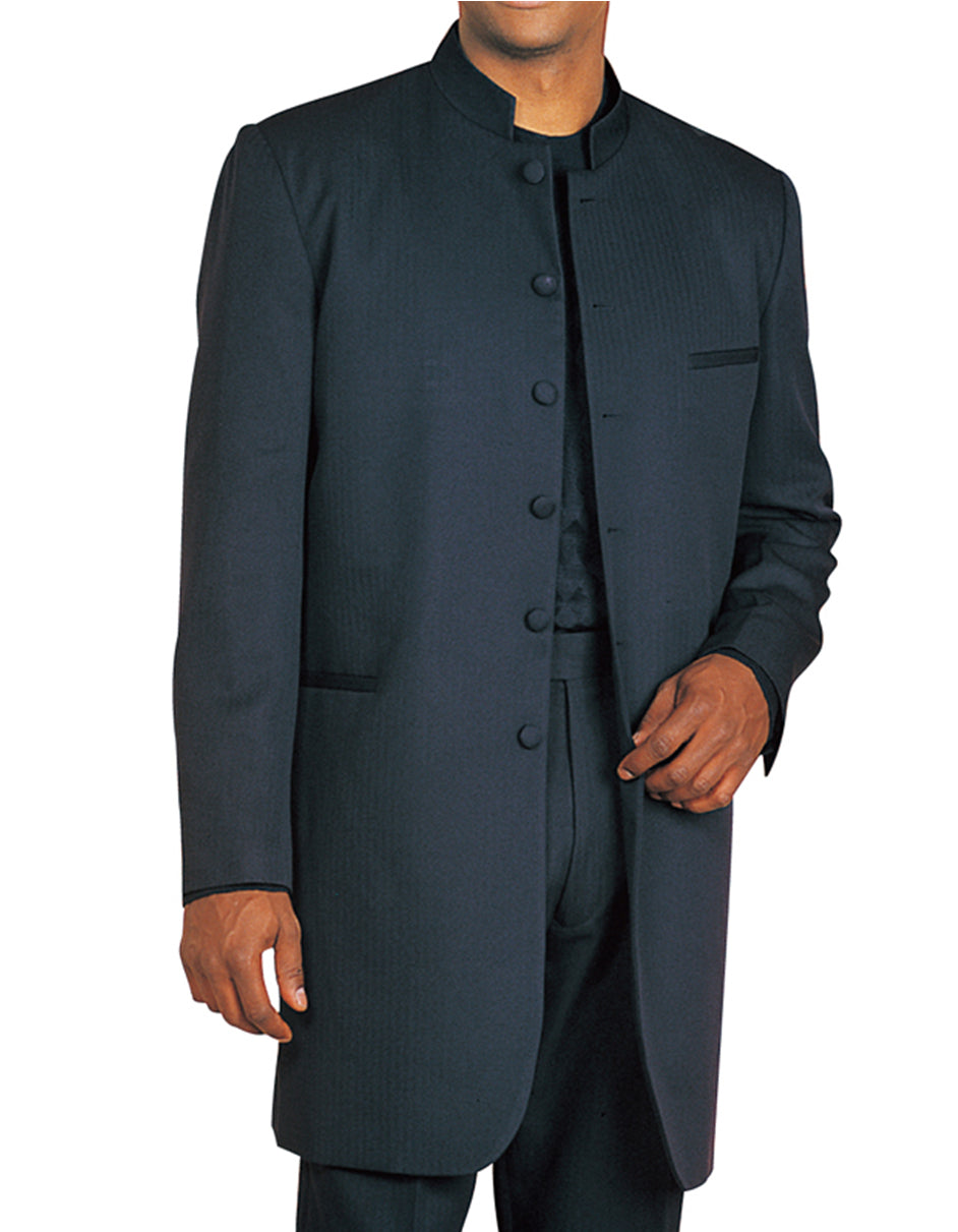 Mens 6 Button Long Style Mandarin Collar tuxedo in Black - Men's Tuxedo USA