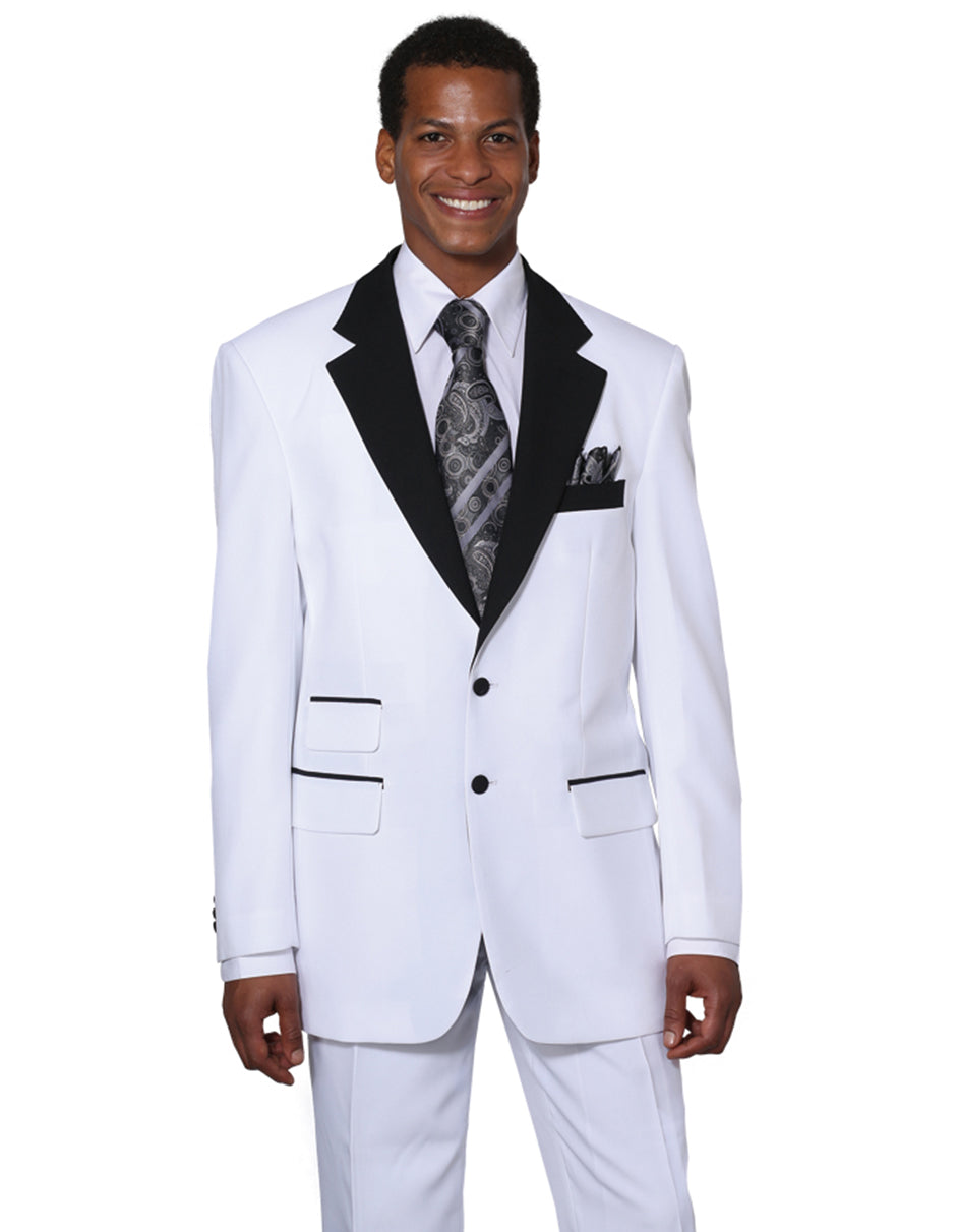 Mens 2 Button Black Lapel Prom Tuxedo in White - Men's Tuxedo USA