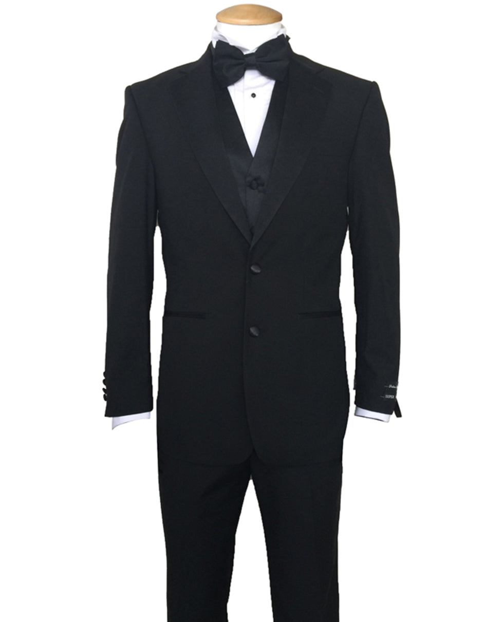 Mens Vested Traditional 2 Button Polyester Tuxedo in Black - Men's Tuxedo USA