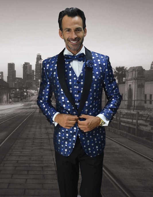 Mens Vested Polka Dot Tuxedo in Royal - Men's Tuxedo USA