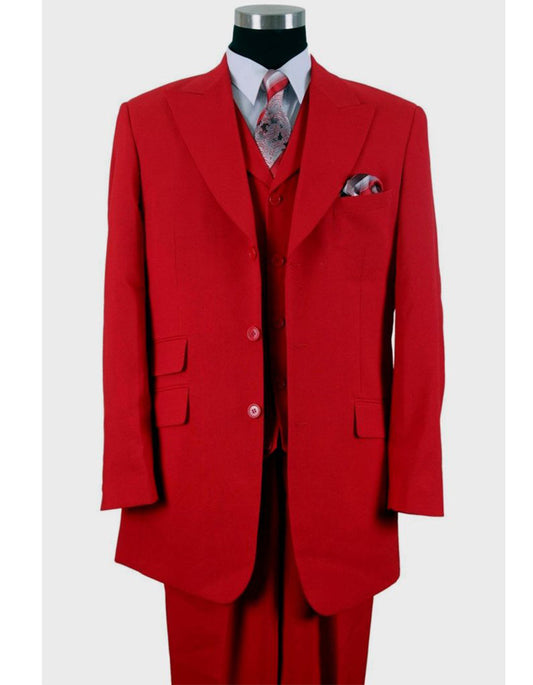 Mens 3 Button Peak Lapel Fashion Suit in Red - Men's Tuxedo USA