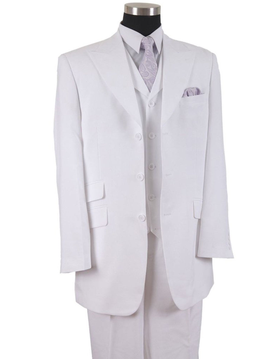 Mens 3 Button Peak Lapel Fashion Suit in White - Men's Tuxedo USA