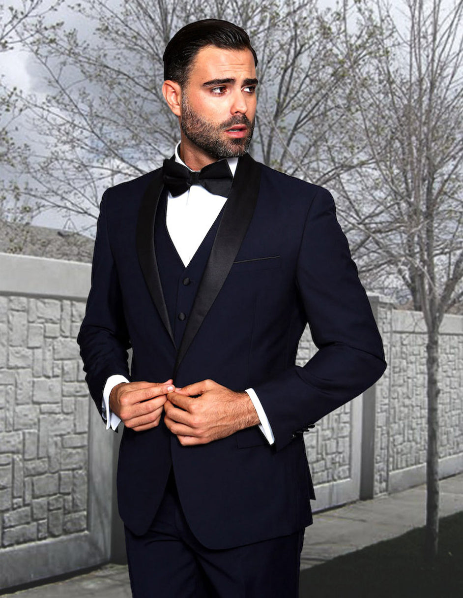 Mens Vested Navy Shawl Tuxedo