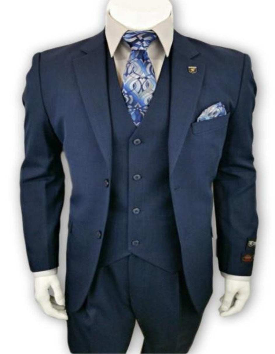 Alberto Nardoni 3 Piece Dark Navy 2 Button Suit (Wholesale Price $95 (12pc&UPMinimum)) $175 - Men's Tuxedo USA