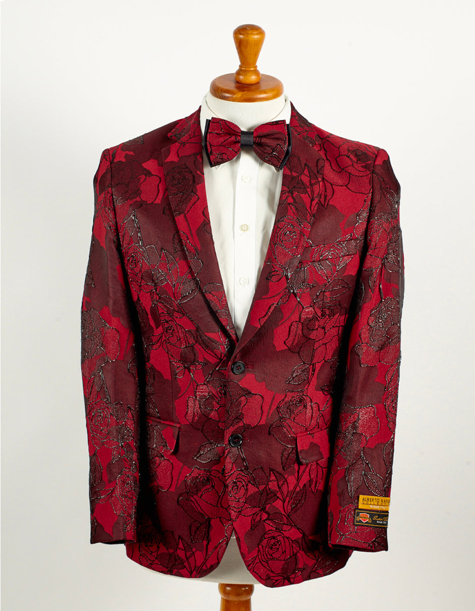 Mens Slim Fit Paisley Shawl Lapel Prom Dinner Jacket Tuxedo Blazer in Dark Red - Men's Tuxedo USA