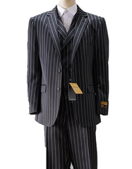 Mens Vested Gangster Pinstripe Suit in Black & White - Men's Tuxedo USA