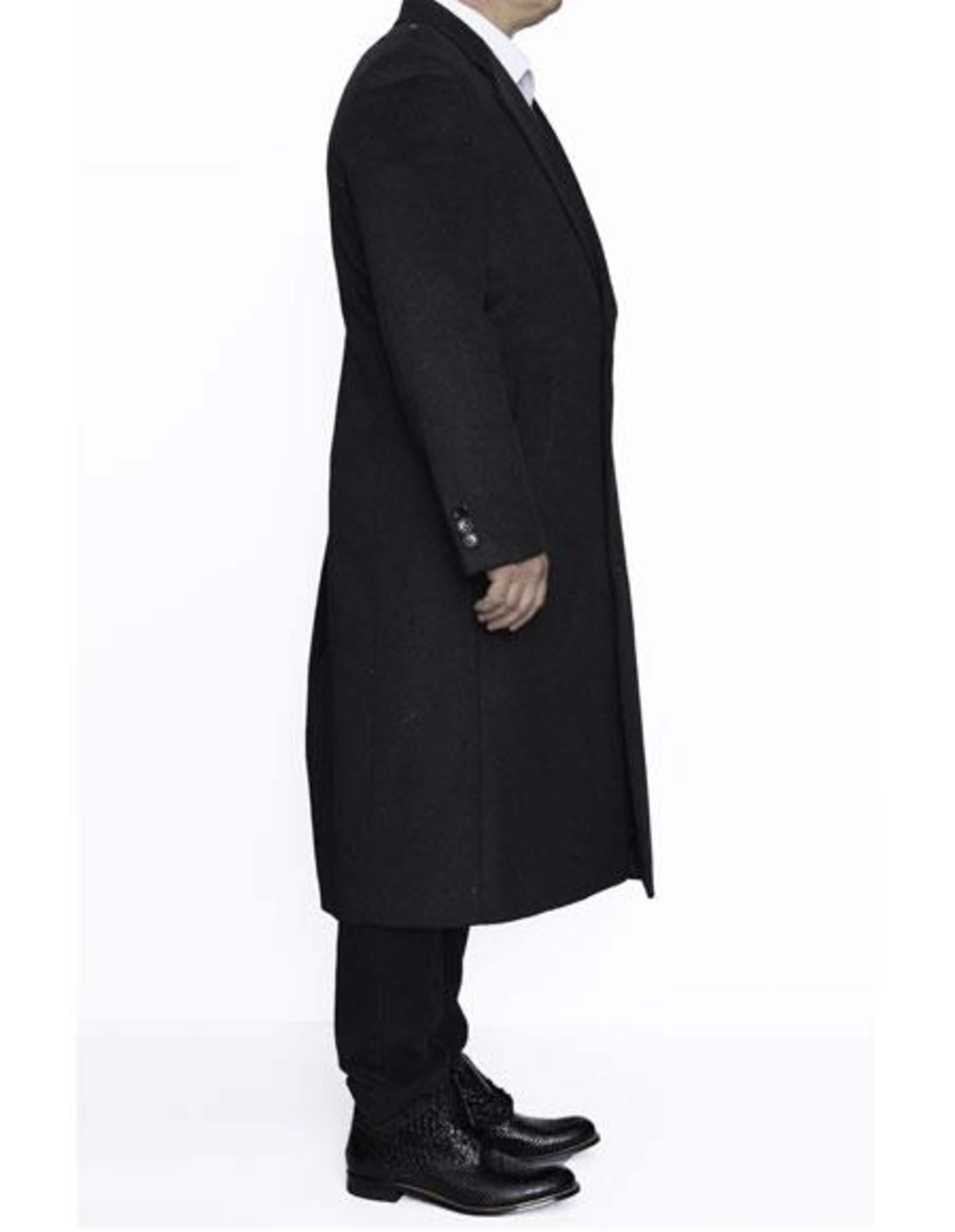 3 Button Full Length Wool Dress Ankle length Dark Charcoal Top Coat/Overcoat - Men's Tuxedo USA