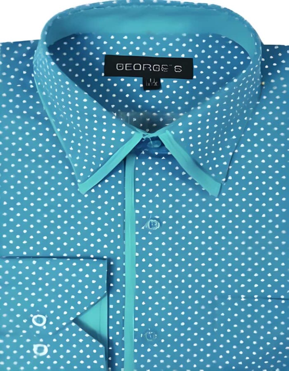 George Cotton Polka Dot Design Dress Cheap Fashion Clearance Shirt Sale Online For Men Aqua Mens Turquoise Dress Shirt - Men's Tuxedo USA