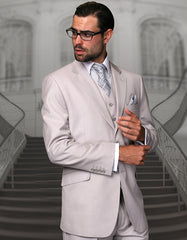 Mens 2 Button Modern Fit Vested Wool Suit in Ash Grey - Men's Tuxedo USA