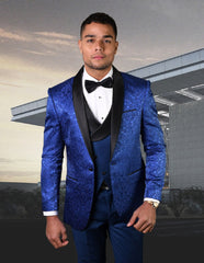 Mens One Button Royal Blue Tuxedo with Double Breasted Vest - Men's Tuxedo USA