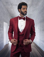 Statement Men'S  Burgundy Patterned Vested Tuxedo With Bow Tie - Men's Tuxedo USA