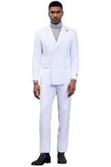 White Wedding Suit For Men - Perfect For Groom - Men's Designer Stacy Adams Classic Double Breasted Suit In White - Men's Tuxedo USA