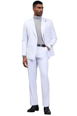 White Wedding Suit For Men - Perfect For Groom - Men's Designer Stacy Adams Classic Double Breasted Suit In White - Men's Tuxedo USA