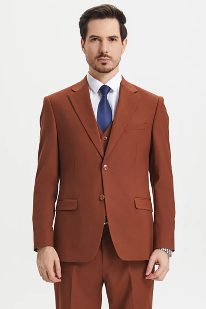 Brown Wedding Suit - Jacket + Pants - Brown Tuxedo - Brown Groomsmen Classic Suit - Men's Tuxedo USA