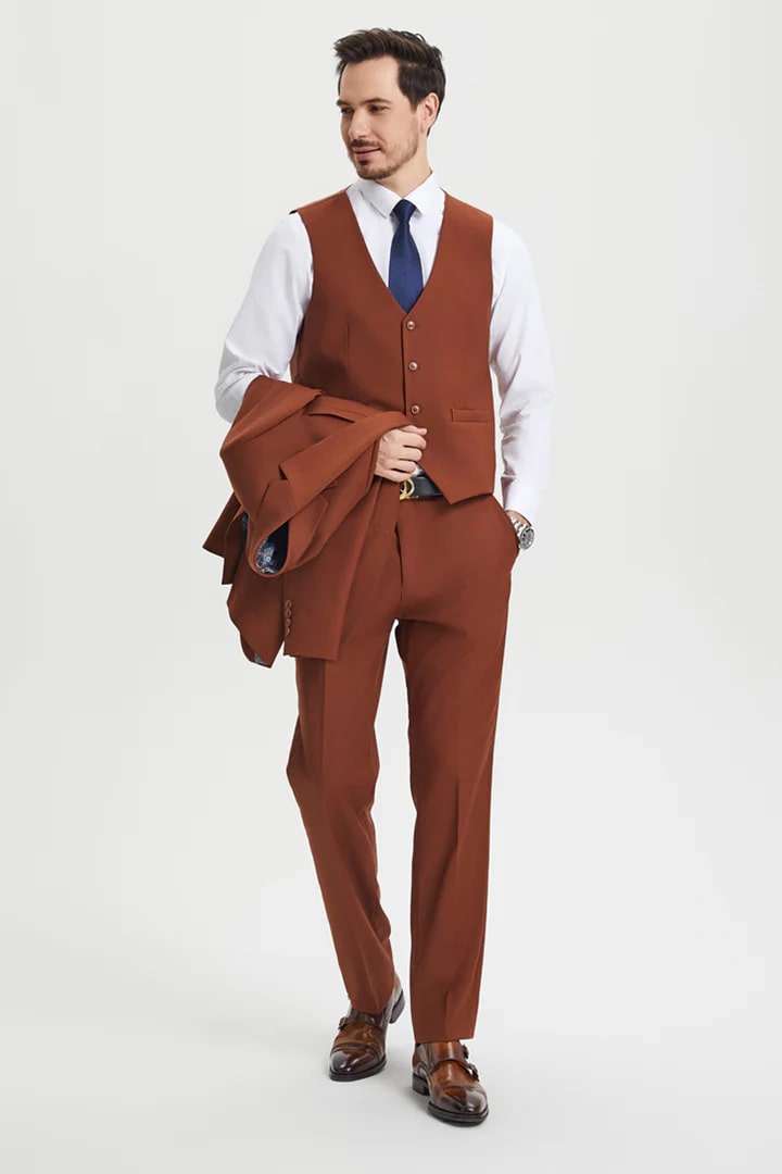 Brown Wedding Suit - Jacket + Pants - Brown Tuxedo - Brown Groomsmen Classic Suit - Men's Tuxedo USA