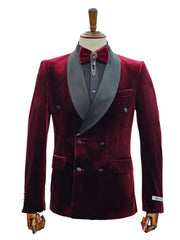 Double Breasted Tuxedo Suit  - Slim fitted - Burgundy Suit - Shawl Collar - Men's Tuxedo USA