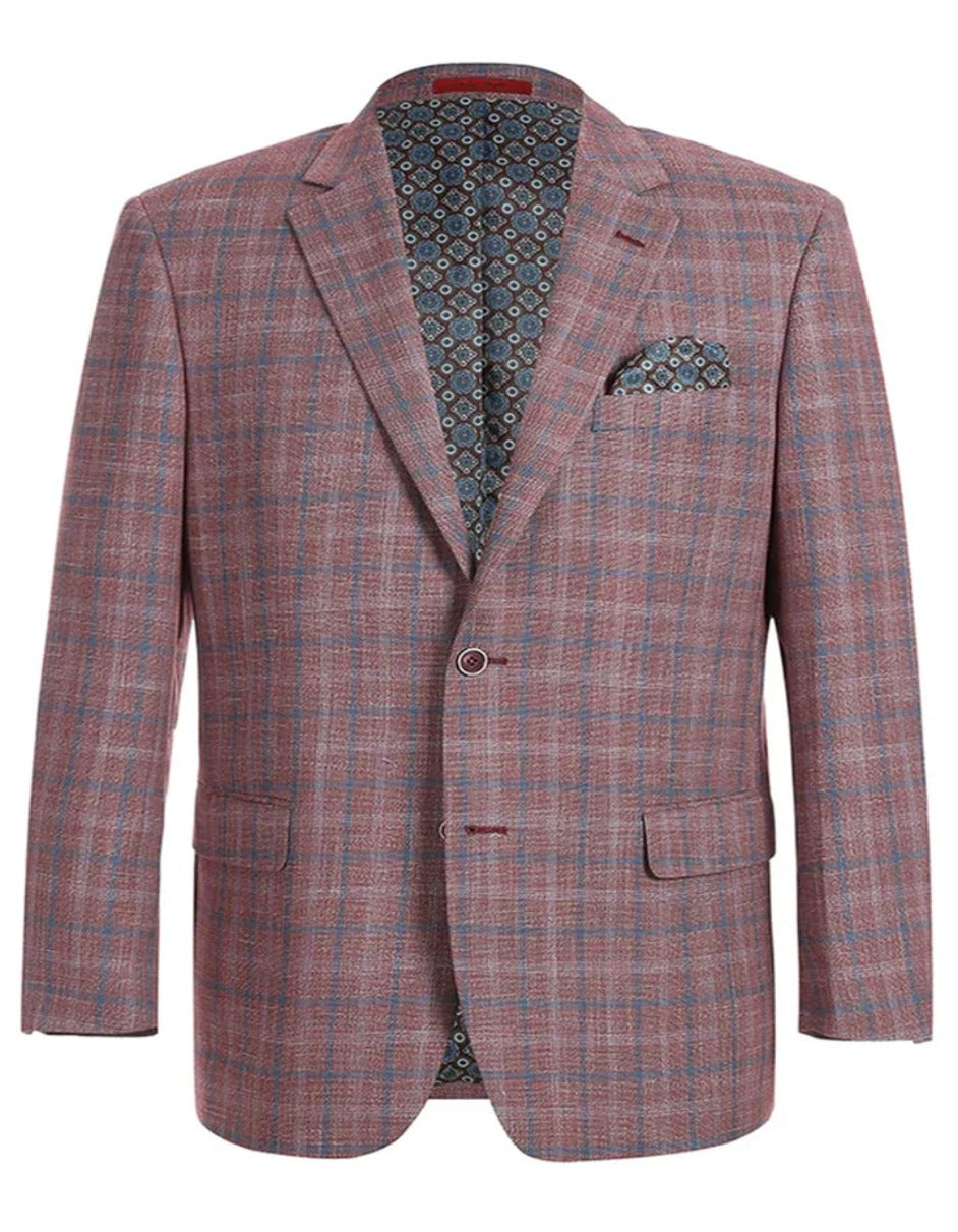 Mens Blazer - Cheap Priced Mens Sport Coat - Mens Two Button Classic Fit Sport Coat Blazer In Burgundy Red Windowpane Plaid - Men's Tuxedo USA