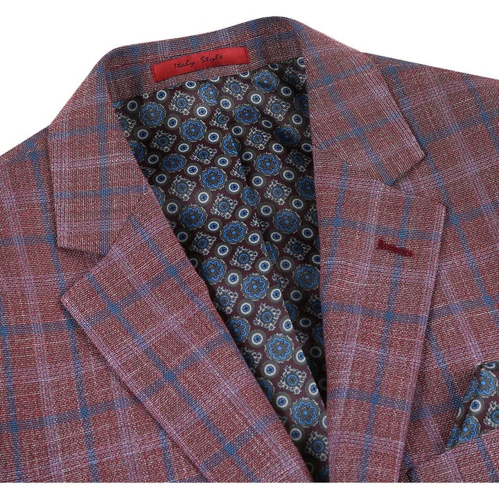 Mens Blazer - Cheap Priced Mens Sport Coat - Mens Two Button Classic Fit Sport Coat Blazer In Burgundy Red Windowpane Plaid - Men's Tuxedo USA