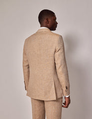 Mens Linen Suit For Beach Wedding - Summer  Suit in Beige Herringbone - Men's Tuxedo USA