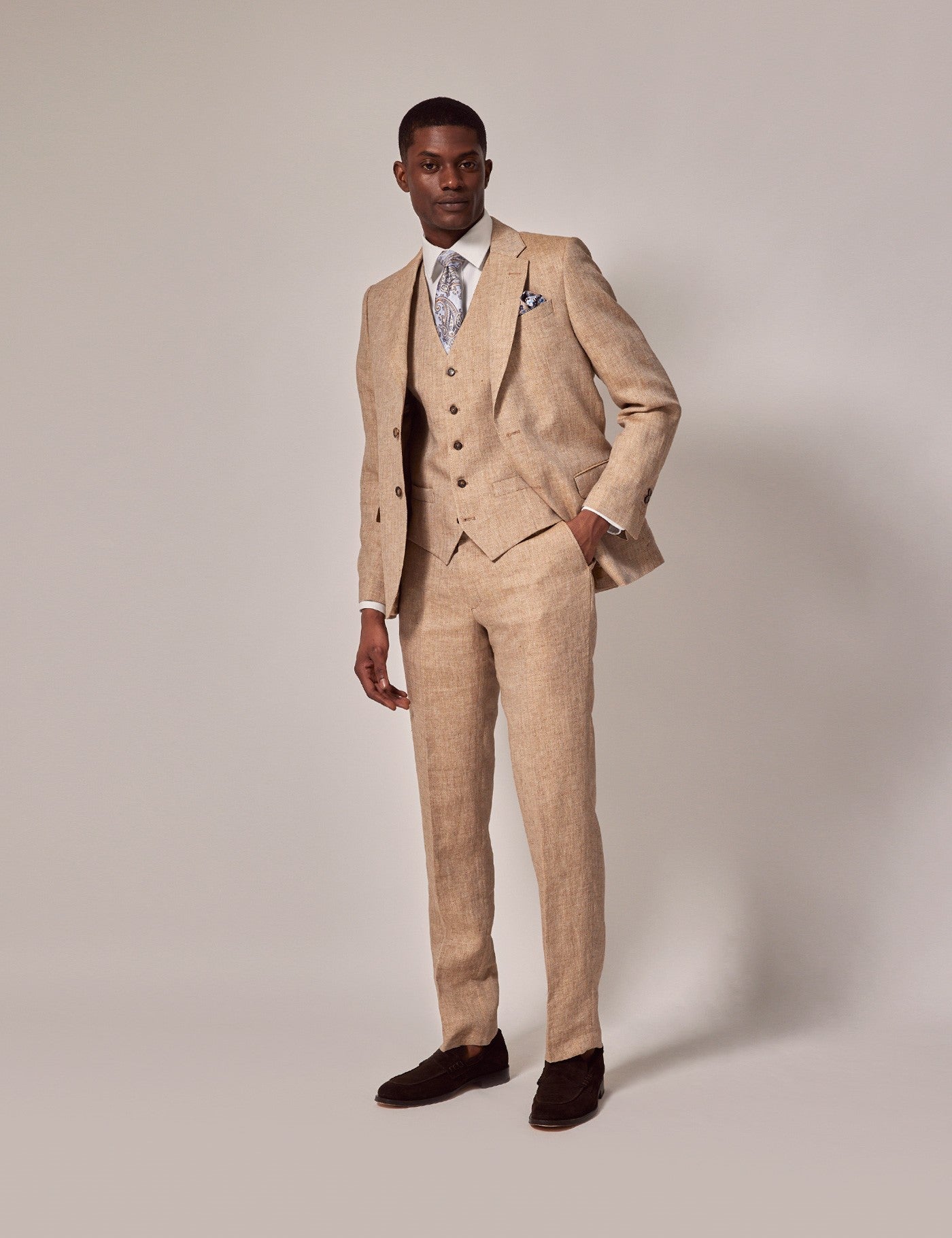 Mens Linen Suit For Beach Wedding - Summer  Suit in Beige - Men's Tuxedo USA