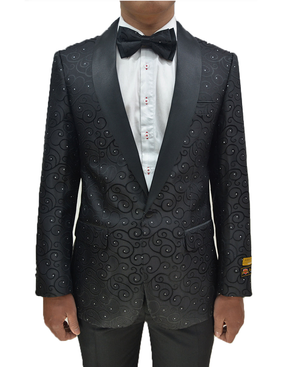 Mens Swirl & Diamond Pattern Tuxedo Jacket in Black - Men's Tuxedo USA