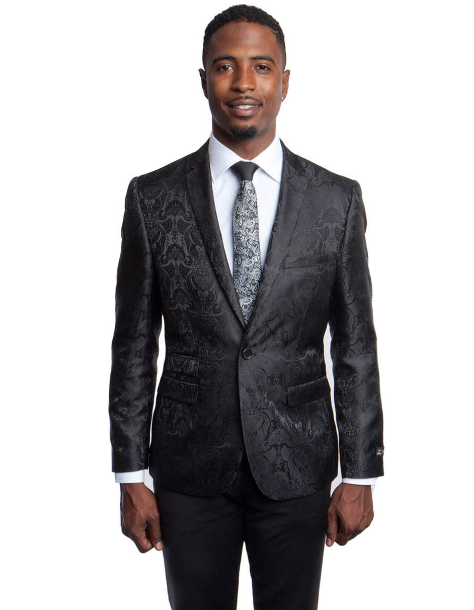 Mens Slim Fit Paisley Blazer in Black - Men's Tuxedo USA