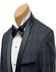 Mens Black Plaid Tuxedo Jacket Slim Fit Black with Grey Plaid Pattern Tuxedo - Men's Tuxedo USA