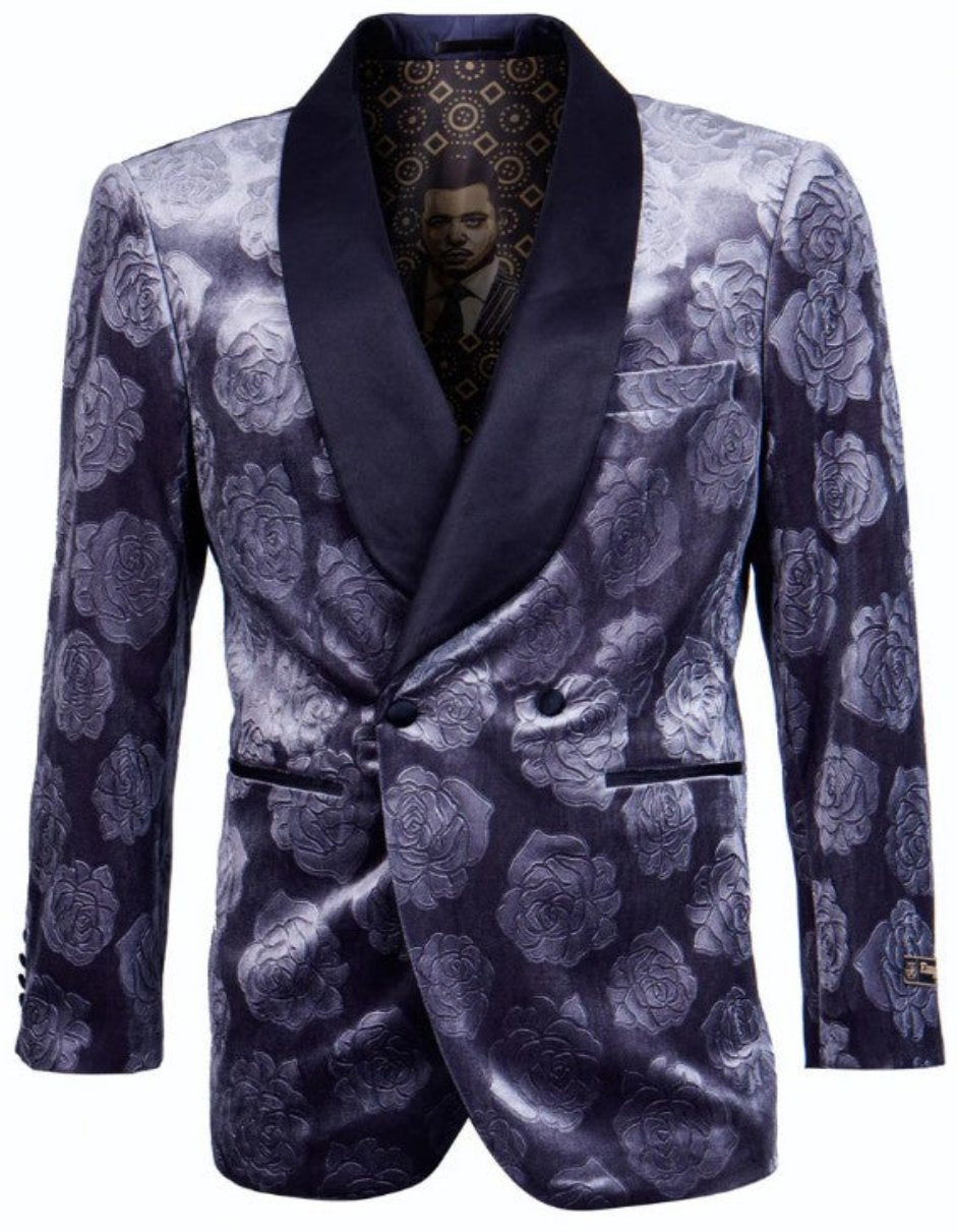 Blue Prom Suit - Blue Homecoming Outfits For Guys Black Satin Shawl Lapel Royal - Men's Tuxedo USA