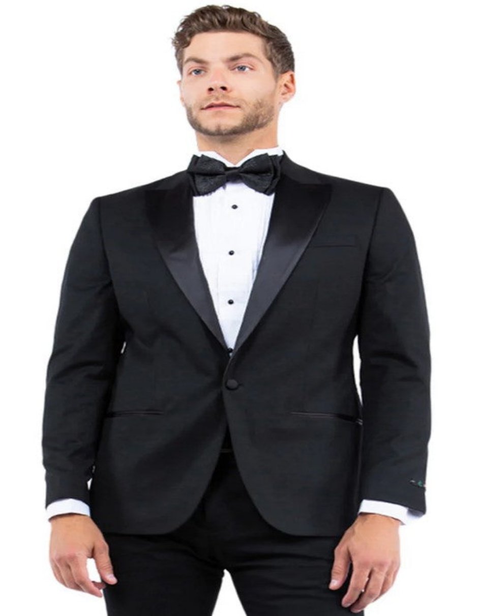 Black Tuxedo - Modern Fit One Button Peak Lapel Mens Wedding Suit - Black Prom Suit - Men's Tuxedo USA